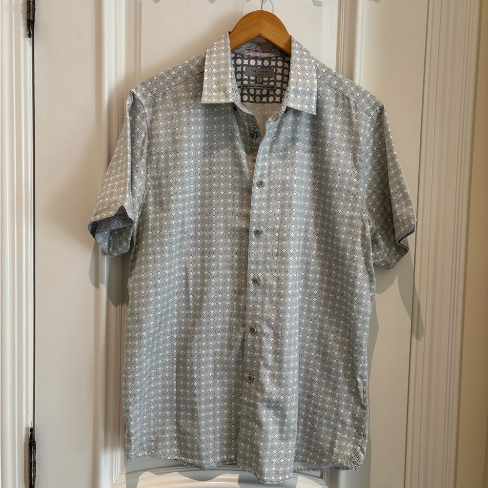 Ted Baker Gray Casual Button Down Pure Cotton Short Sleeve Shirt